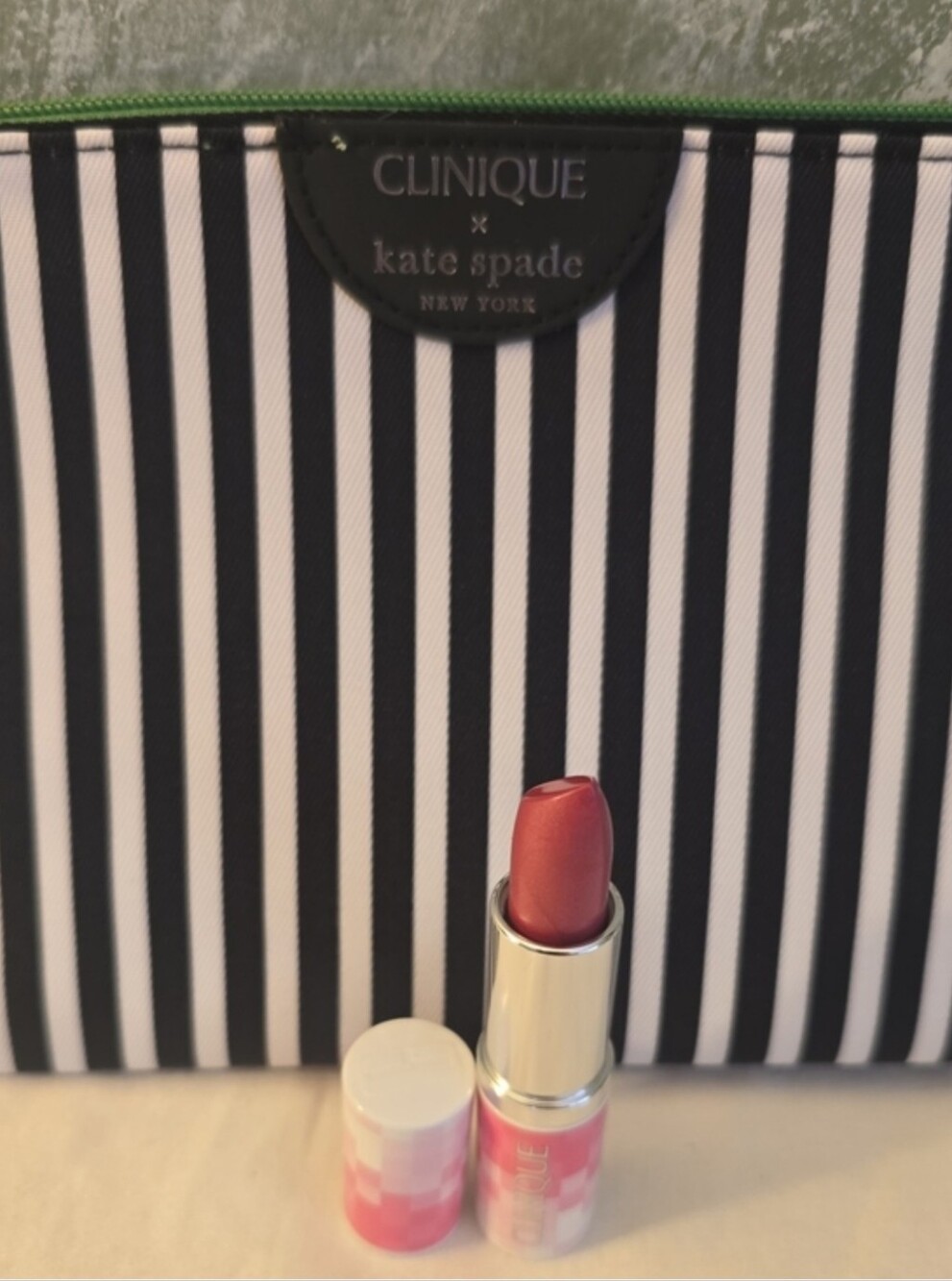 Clinique X Kate Spade Striped Cosmetic Pouch & Clinique    Love Pop Lipstick - Picture 5 of 6